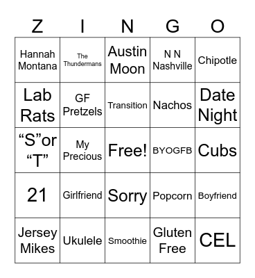 Birthday Zingo Bingo Card