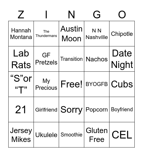 Birthday Zingo Bingo Card