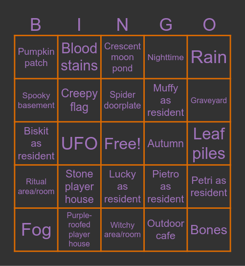 Animal Crossing Halloween Bingo Card