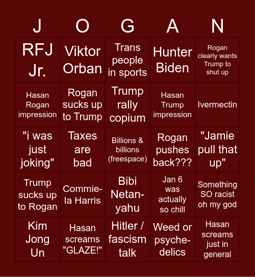 Trump on Rogan Bingo Card