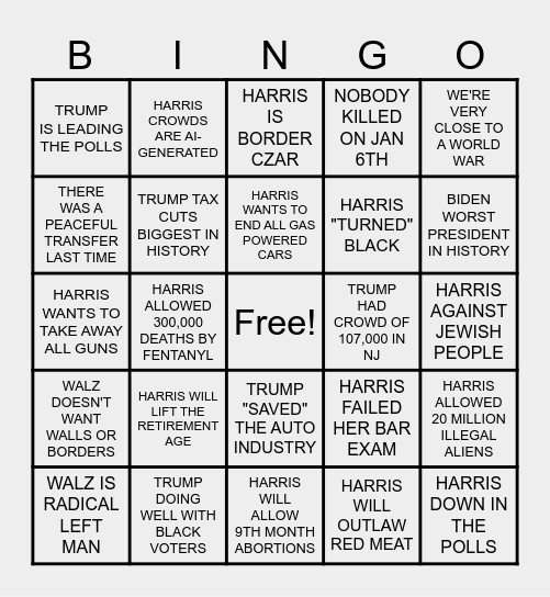 TRUMP LIES Bingo Card