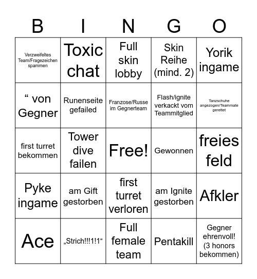 League of Salz Bingo Card