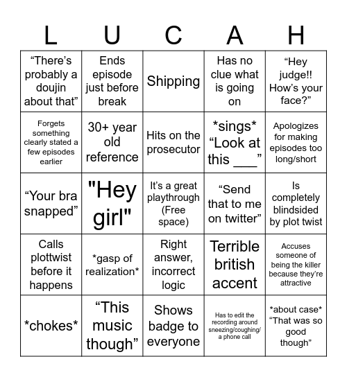 Lucahjin Ace Attorney Bingo Card