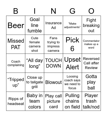 College Football Game Day Bingo Card