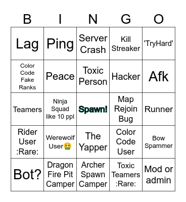 Kitpvp be Like Bingo Card