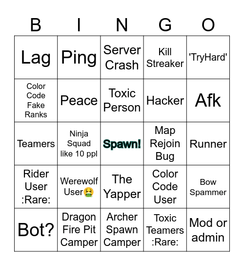 Kitpvp be Like Bingo Card