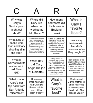 How well do you know Cary? Bingo Card
