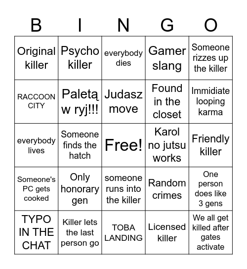 DBD bingo updated Bingo Card