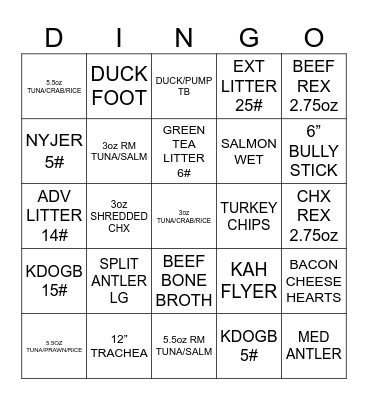 Dingo Bingo Card