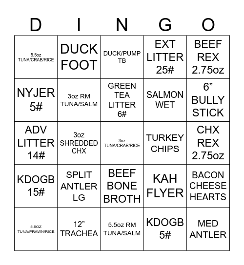 Dingo Bingo Card