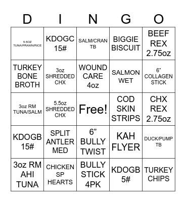Dingo Bingo Card