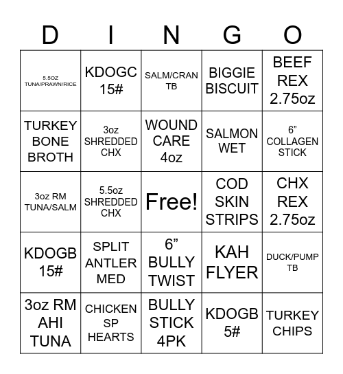 Dingo Bingo Card