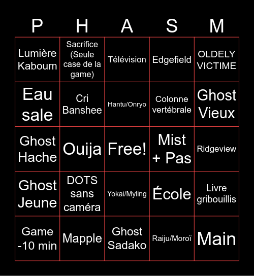 Phasmo Bingo Card