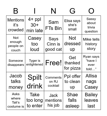 Halloween Party Bingo Card
