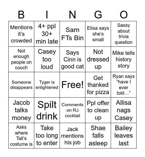 Halloween Party Bingo Card