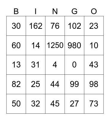 Number Patterns Bingo Card
