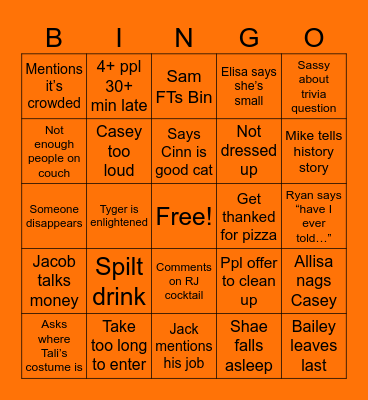 Halloween Party Bingo Card