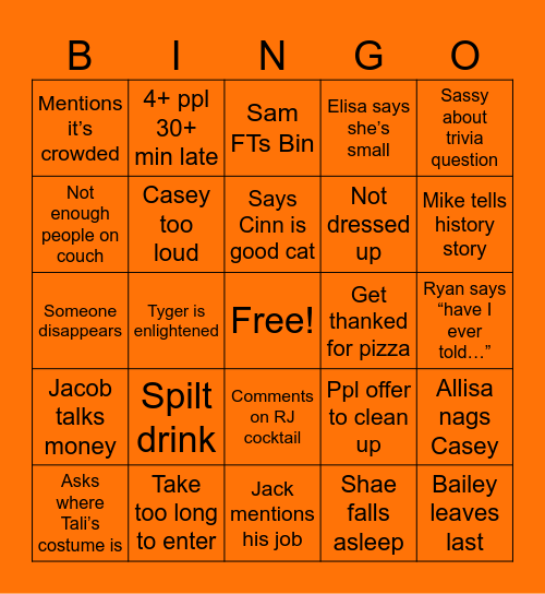 Halloween Party Bingo Card