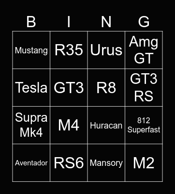 Cars Bingo Card