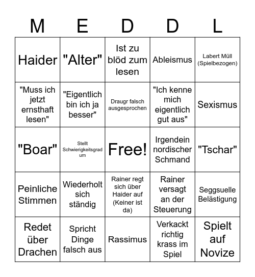 Drachenlord - Skyrim Bingo Card