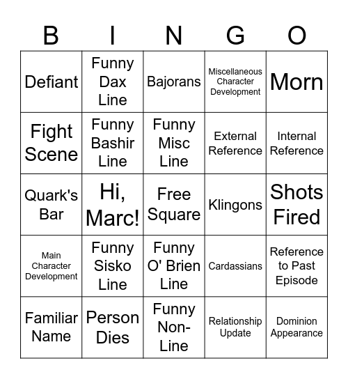 ST: DS9 BINGO Card