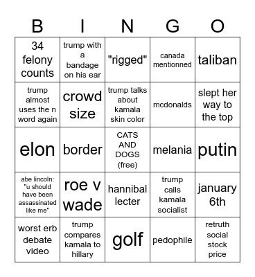 kamala vs trump Bingo Card