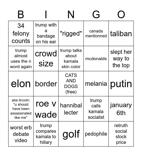 kamala vs trump Bingo Card