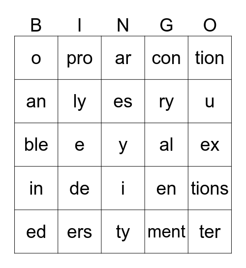 Week 4 Syllables Bingo Card