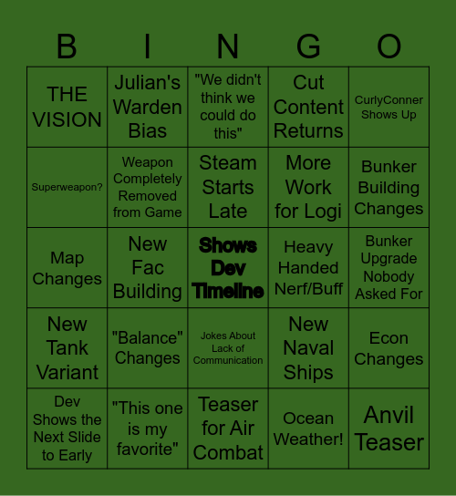 DEV STREAM BINGO Card