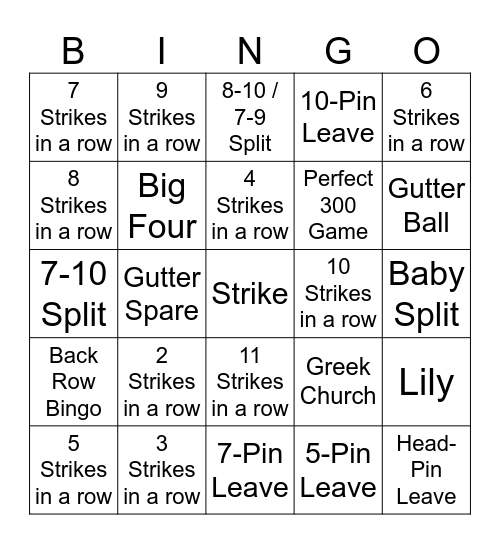 Bowling Bingo Card