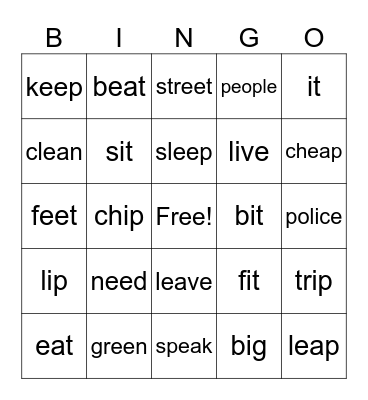 /i/ and /ɪ/ Bingo Card