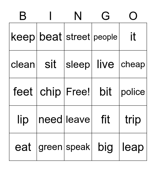 /i/ and /ɪ/ Bingo Card