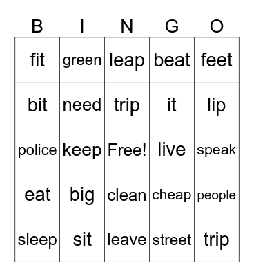 /i/ and /ɪ/ Bingo Card