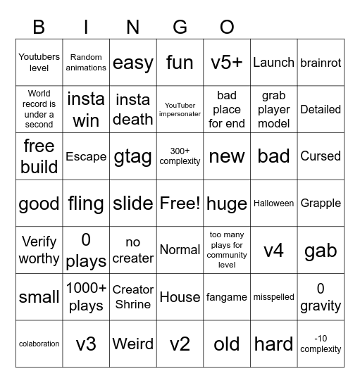 CHAOS's Grab bingo. Bingo Card