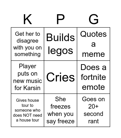 KarsinGo LVL 3 Bingo Card