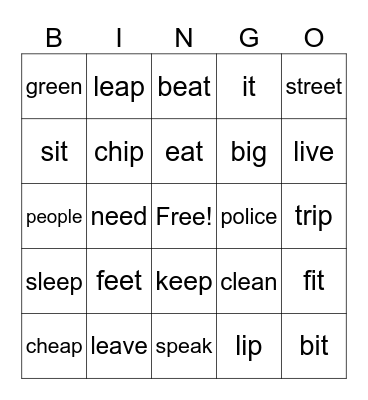 /i/ and /ɪ/ Bingo Card