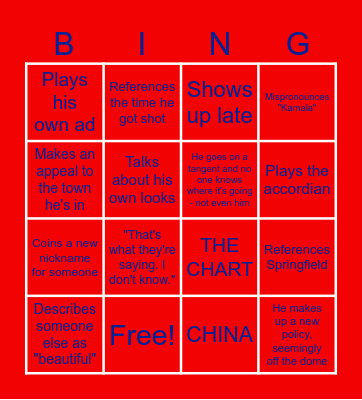 Trump Rally Bingo Card