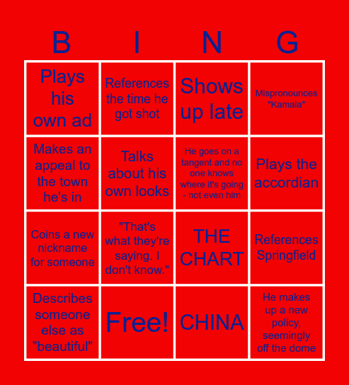 Trump Rally Bingo Card