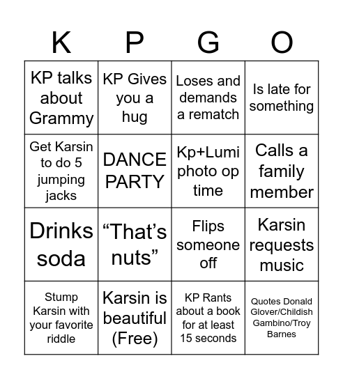 KarsinGo LVL 2 Bingo Card