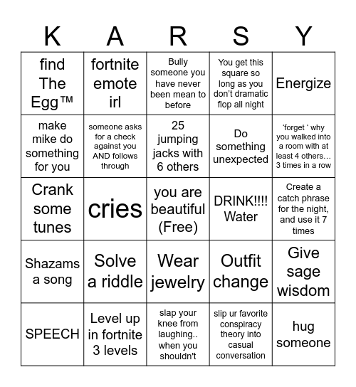 KarsinGo Bingo Card