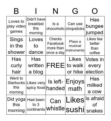 Get To Know You Bingo Card