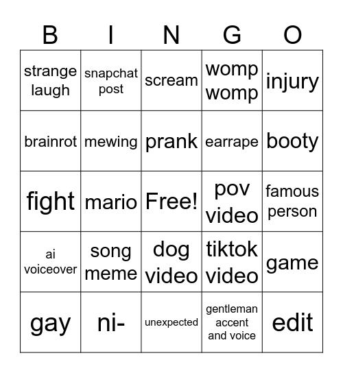 meme bingo Card