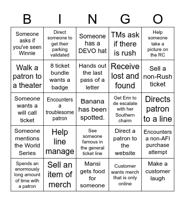 AFI FEST 2024 Bingo Card