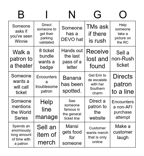 AFI FEST 2024 Bingo Card