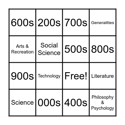 Dewey Decimal Bingo Card