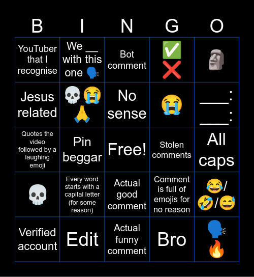 YT Shorts Bingo Card