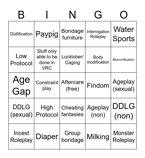 Kink Bingo Card