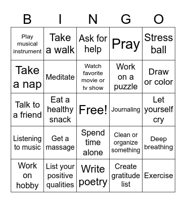 Coping Strategies Bingo Card