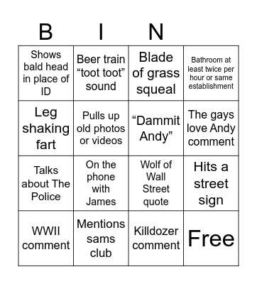 Andy Bingo Card