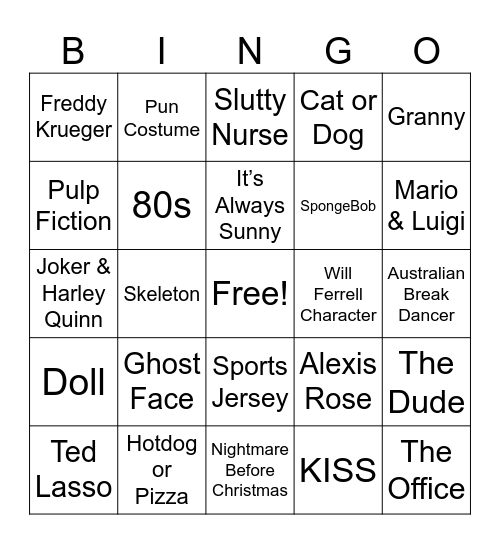Halloween Costume Bingo Card